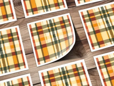 Autumn Plaid Checkerboard Pattern Square Sticker Set