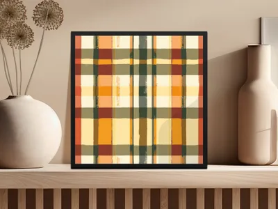 Multicolored Plaid Print Wall Art with Black Frame