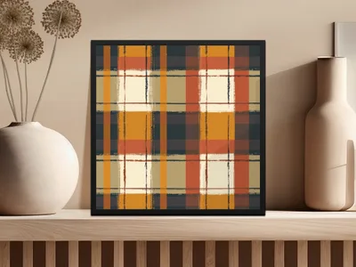 Vibrant Abstract Plaid Pattern Framed Wall Art Decor