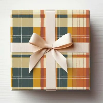 Elegant Plaid Gift Box with Beige Ribbon for Celebrations