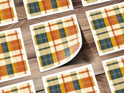 Vibrant Autumn Plaid Pattern Stickers for Craft Projects