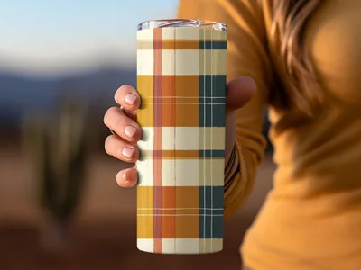 Autumn Plaid Pattern Design Insulated Tumbler Cup