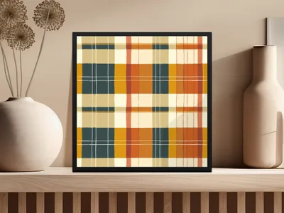 Colorful Plaid Design Framed Art Wall Decor Product