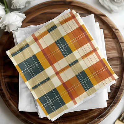 Autumn Plaid Patterned Square Dinner Napkin Product