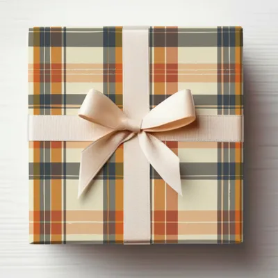 Elegant Plaid Gift Box with Beige Ribbon Bow Decor