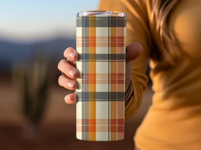 Stylish Plaid Pattern Insulated Travel Tumbler Cup