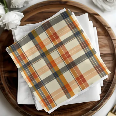 Beige and Orange Plaid Pattern Napkin Set Product
