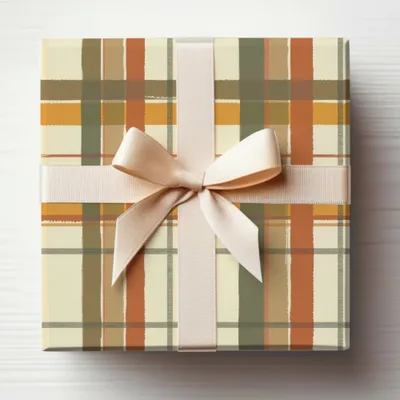 Elegant Plaid Gift Box with Beige Ribbon Bow