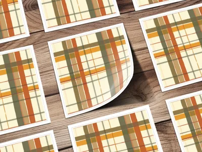 Plaid Pattern Design Stickers Set Vibrant Colors Rectangular