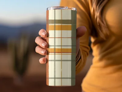 Stylish Plaid Patterned Insulated Tumbler Travel Mug