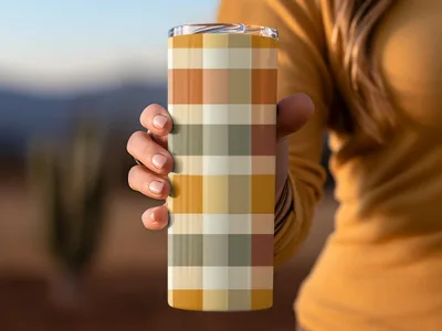 Autumn Plaid Pattern Insulated Travel Tumbler Cup