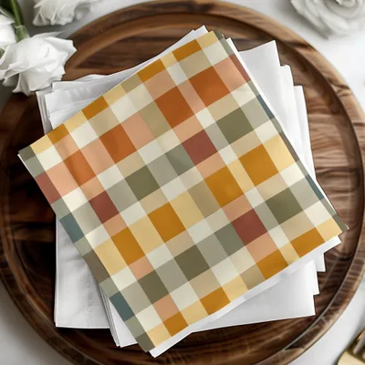 Autumn Plaid Checkered Design Cloth or Paper Napkin Set