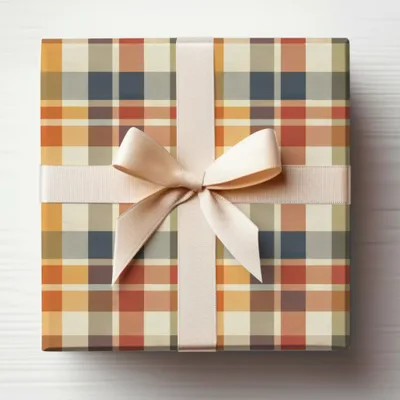 Elegant Plaid Pattern Gift Box with Ribbon Bow Product