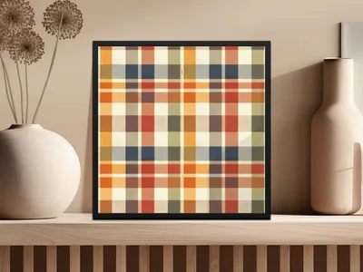 Vibrant Multicolored Plaid Pattern Framed Wall Art Decor