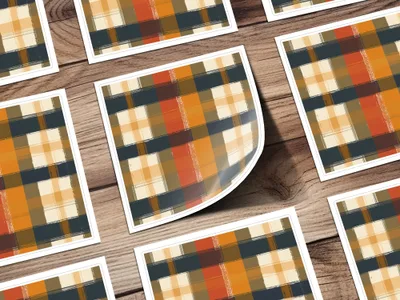 Autumn Plaid Pattern Orange and Navy Sticker Sheet