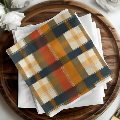 Bold Plaid Pattern Napkin with Autumn Colors Design