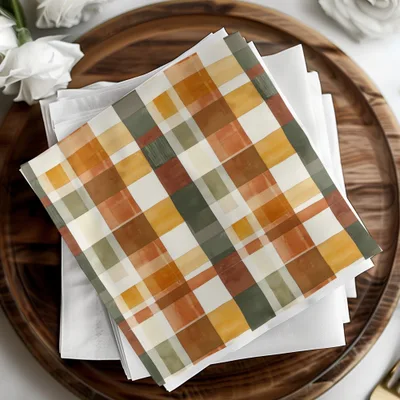 Autumn Plaid Checkered Pattern Disposable Napkins
