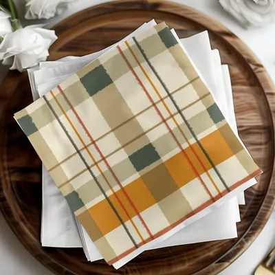 Classic Plaid Design on Beige and Orange Napkin Product