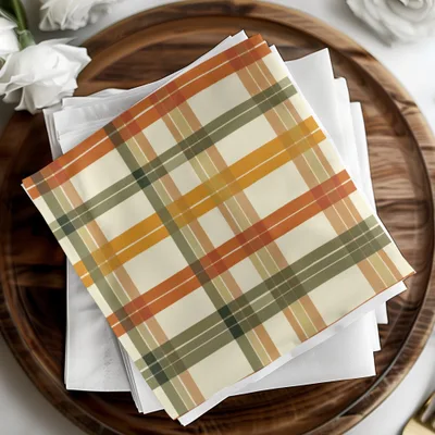 Autumn Plaid Patterned Fabric Napkins Table Linen Set