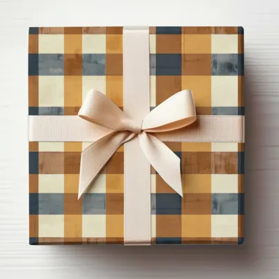 Decorative Gift Box with Ribbon and Plaid Pattern Gift Box