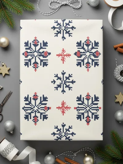 Seamless Festive Snowflake Pattern Digital Download - Blue and Red Christmas Design - Winter Holiday Background - Moore and Mountain
