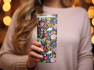 Vibrant Multicolor Floral Design Insulated Tumbler Product