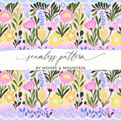 Seamless Floral Pattern Digital, Folk Art Flowers Repeat Tile, Whimsical Botanical Cottagecore Surface Design, Pastel Garden Wallpaper