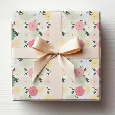 Elegant Floral Pattern Gift Box with Cream Ribbon