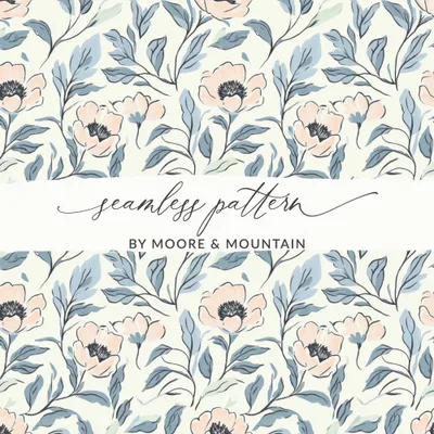 Seamless Floral Pattern Digital Paper, Dusty Blue Pink Cottagecore Design, Whimsical Botanical Print, Boho Scrapbook Background, Aesthetic