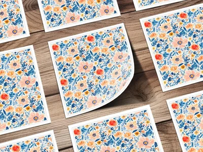 Seamless Ditsy Floral Pattern Digital Paper, Peach, Blue, Botanical, Commercial Use, Print on Demand, 12x12 Inch JPEG - Moore and Mountain