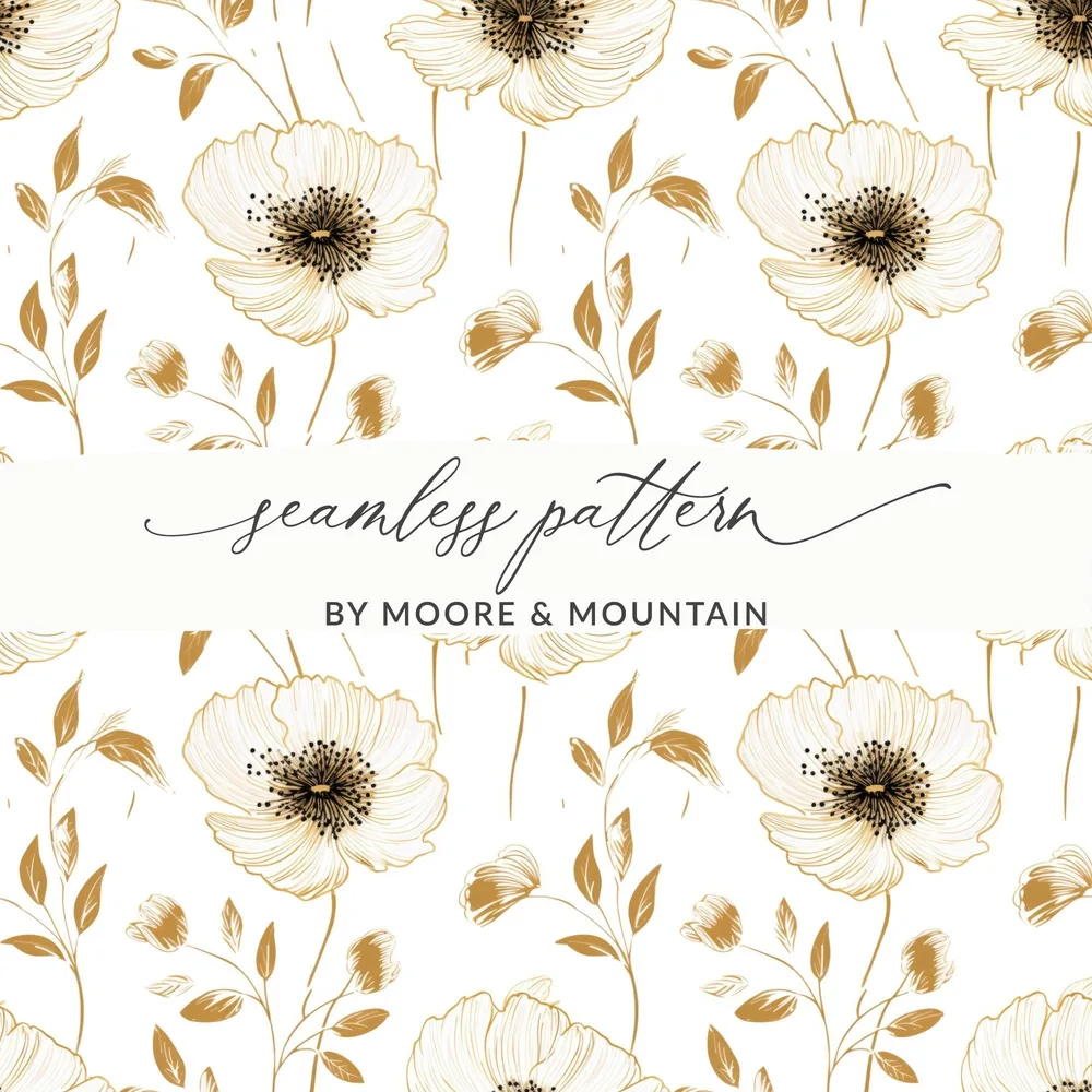 Seamless Floral Pattern, White and Gold Flowers, Digital Paper, Printable Background, Scrapbooking Paper, Floral Design, Digital Product - Moore and Mountain