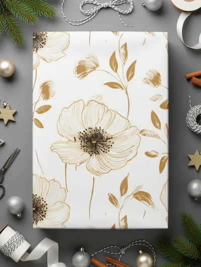 Seamless Floral Pattern, White and Gold Flowers, Digital Paper, Printable Background, Scrapbooking Paper, Floral Design, Digital Product - Moore and Mountain