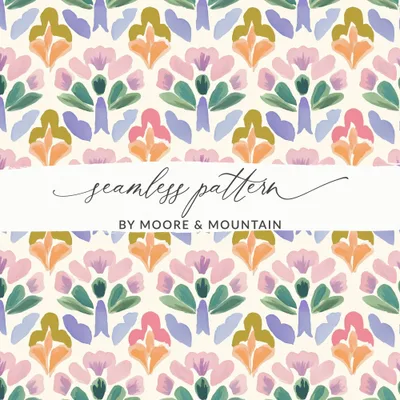 Seamless Folk Art Floral Digital Pattern, Hand Painted Botanical Tile, Pastel Garden Repeat, Whimsical Surface Design, Cottagecore Print