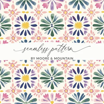 Seamless Folk Art Floral Pattern Digital, Whimsical Botanical Tile Repeat, Pastel Cottagecore Surface Design, Vintage Flower Wallpaper
