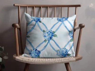 Seamless Grandmillenial Blue Hydrangea Trellis Digital - Moore and Mountain