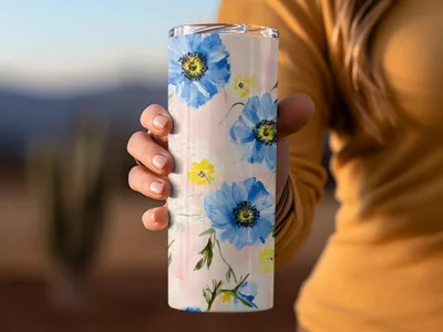 Seamless Grandmillenial Blue Yellow Flowers Pattern Digital - Moore and Mountain