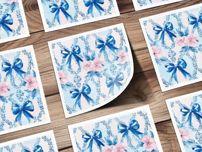 Seamless Grandmillenial Bows and Flowers Blue Digital - Moore and Mountain