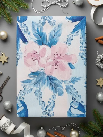 Seamless Grandmillenial Bows and Flowers Blue Digital - Moore and Mountain