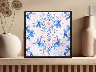 Seamless Grandmillenial Floral Design with Blue Flowers Digital - Moore and Mountain