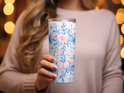 Seamless Grandmillenial Floral Design with Blue Flowers Digital - Moore and Mountain