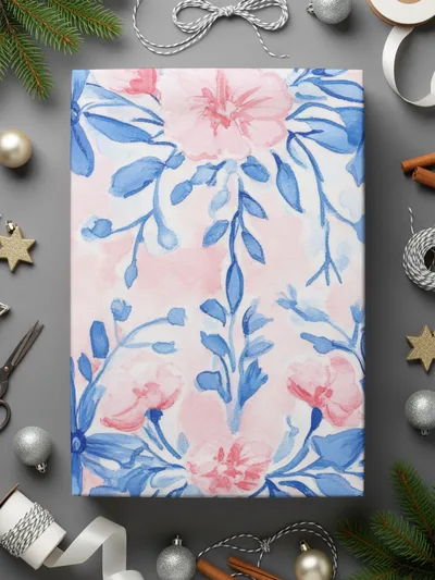 Seamless Grandmillenial Floral Design with Blue Flowers Digital - Moore and Mountain