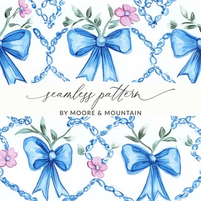 Seamless Grandmillenial Trellis Bow and Flower Digital