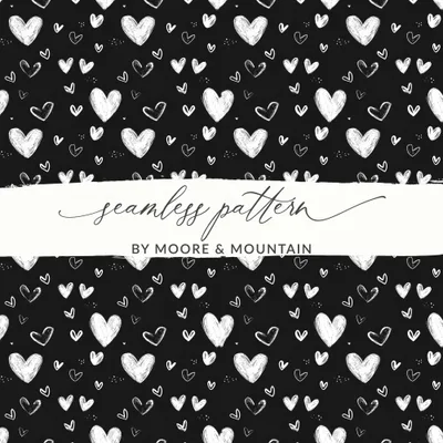 Seamless Heart Pattern Digital Paper, Black and White Hearts Background, Valentine's Day Texture, 12x12 inches JPEG Files