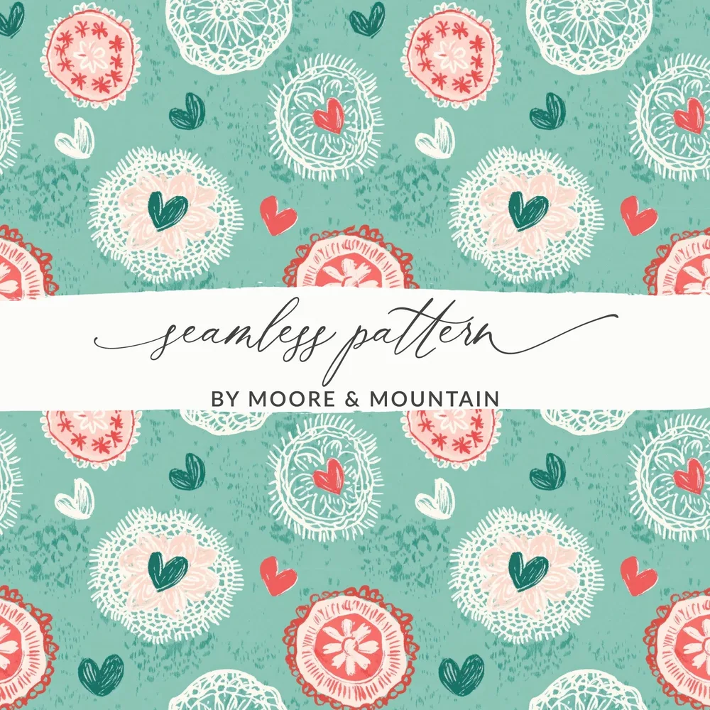 Seamless Heart Pattern Digital Paper, Floral Lace Heart Background, Valentines Day Printable Pattern, Scrapbook Paper, Digital Download - Moore and Mountain