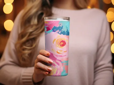 Floral Abstract Print Insulated Travel Tumbler Cup