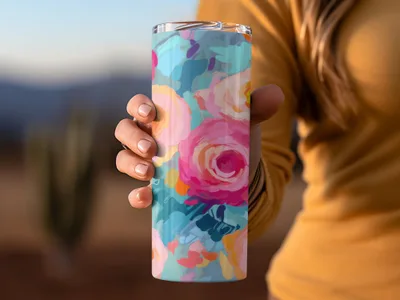Vibrant Floral Patterned Tumbler with Colorful Roses Design