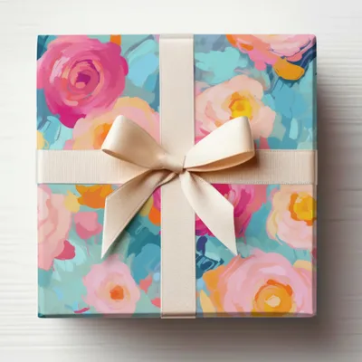 Colorful Floral Gift Box Wrapped with Satin Bow