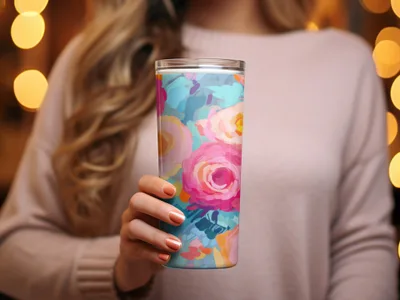 Colorful Floral Patterned Travel Tumbler Cup