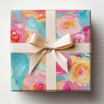 Floral Gift Wrap with Cream Ribbon Gift Wrapping Paper
