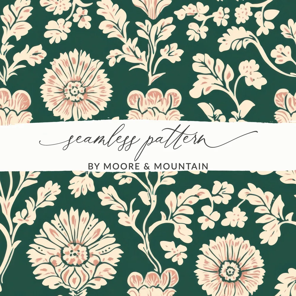Seamless Indian Pattern on a Deep Green Background Seamless Chintz Green - Moore and Mountain